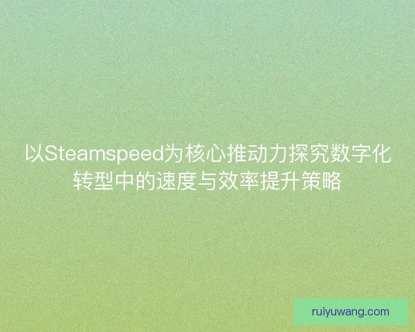 以Steamspeed为核心推动力探究数字化转型中的速度与效率提升策略
